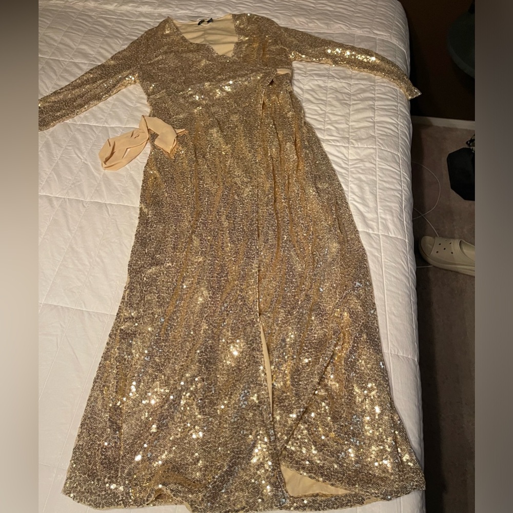 Long Gold Sequin gown plus size